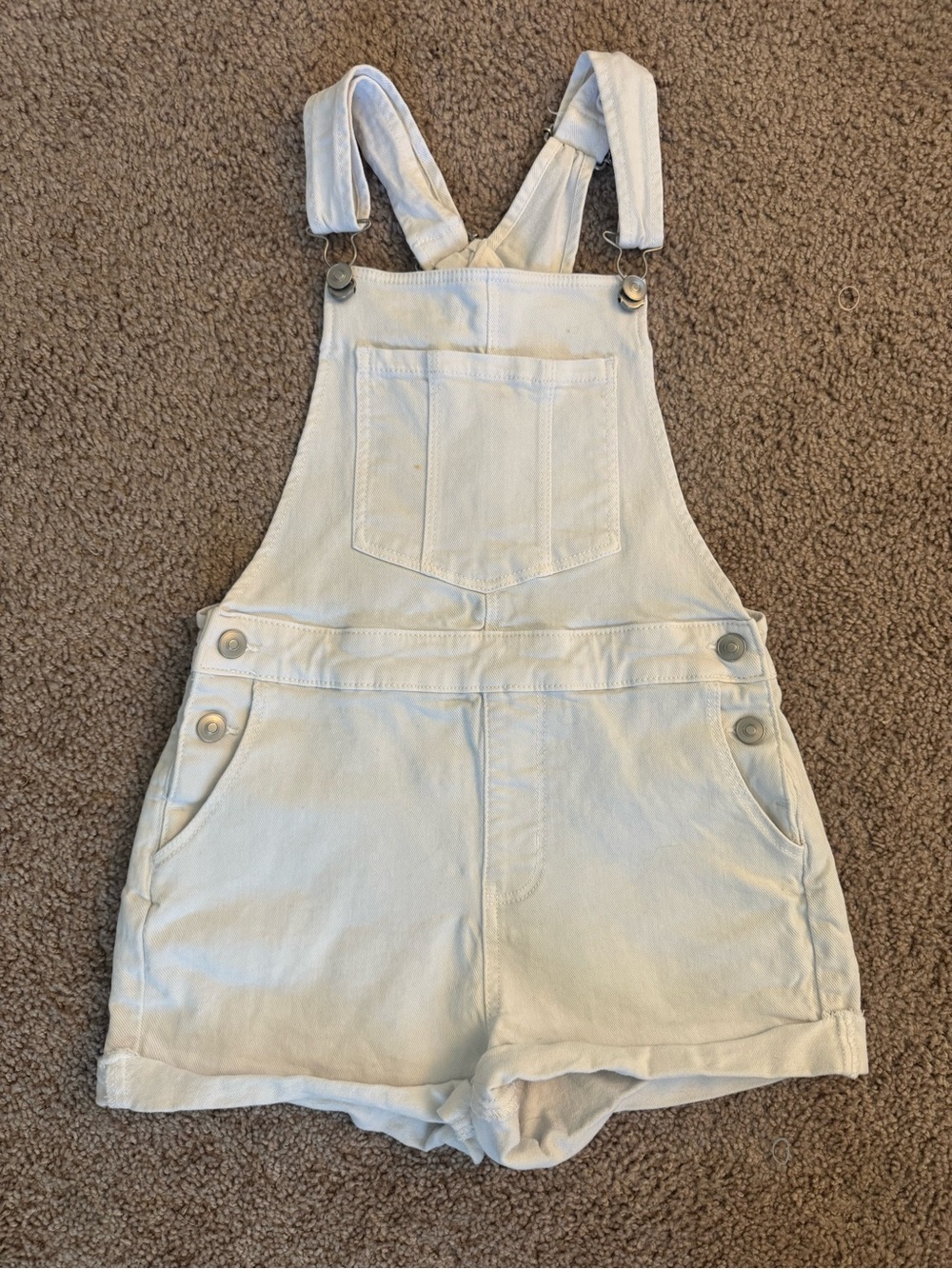 No Boundaries Cream/White Women’s Denim Short Overalls